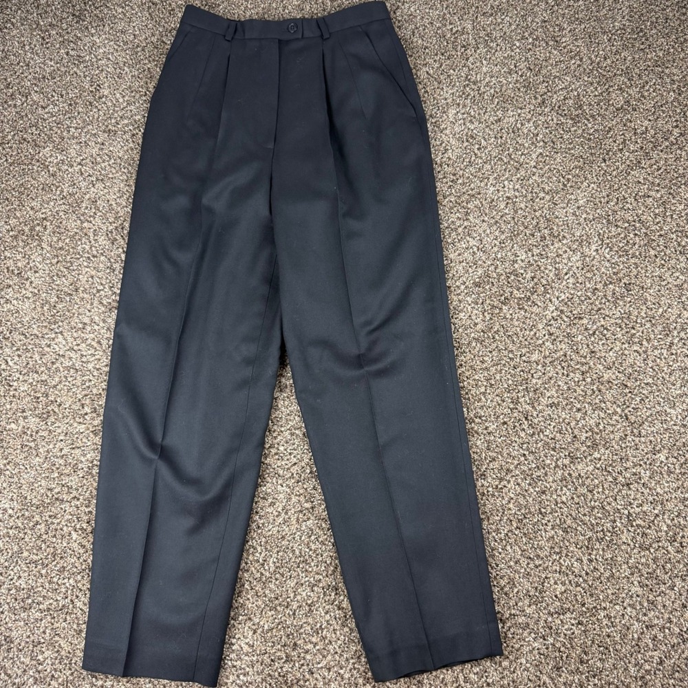 Talbots Petites Black 100% Wool Pleated Dress Pants High Rise Trousers NWOT